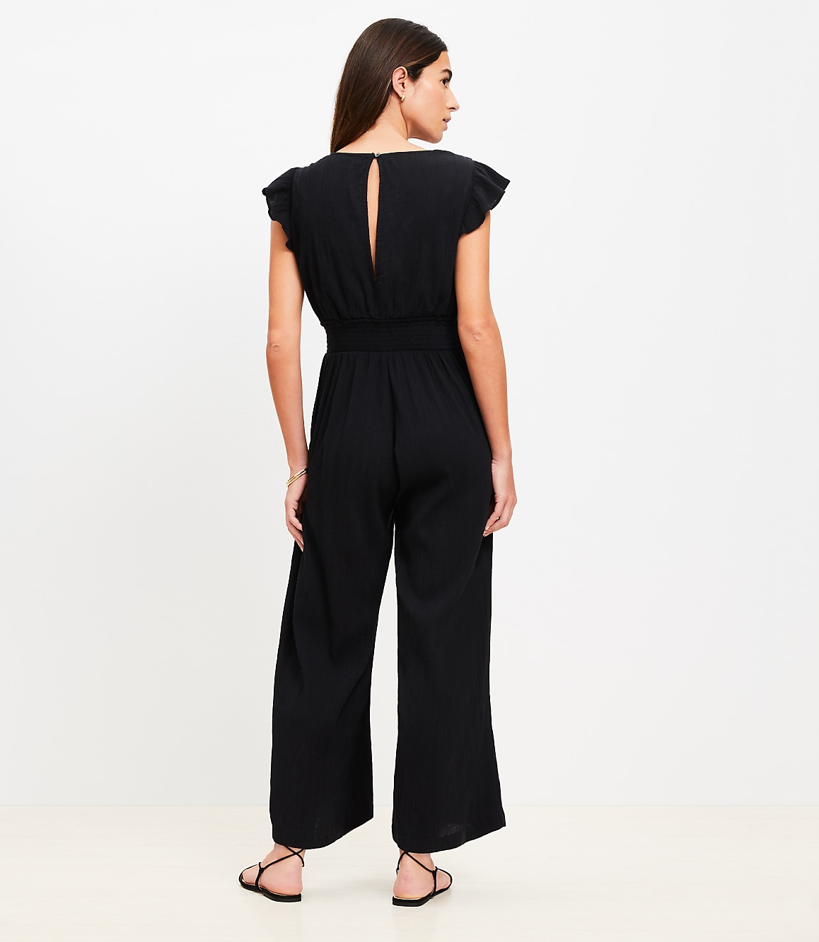 Petite LOFT Beach Crinkle Cutout Flutter Jumpsuit