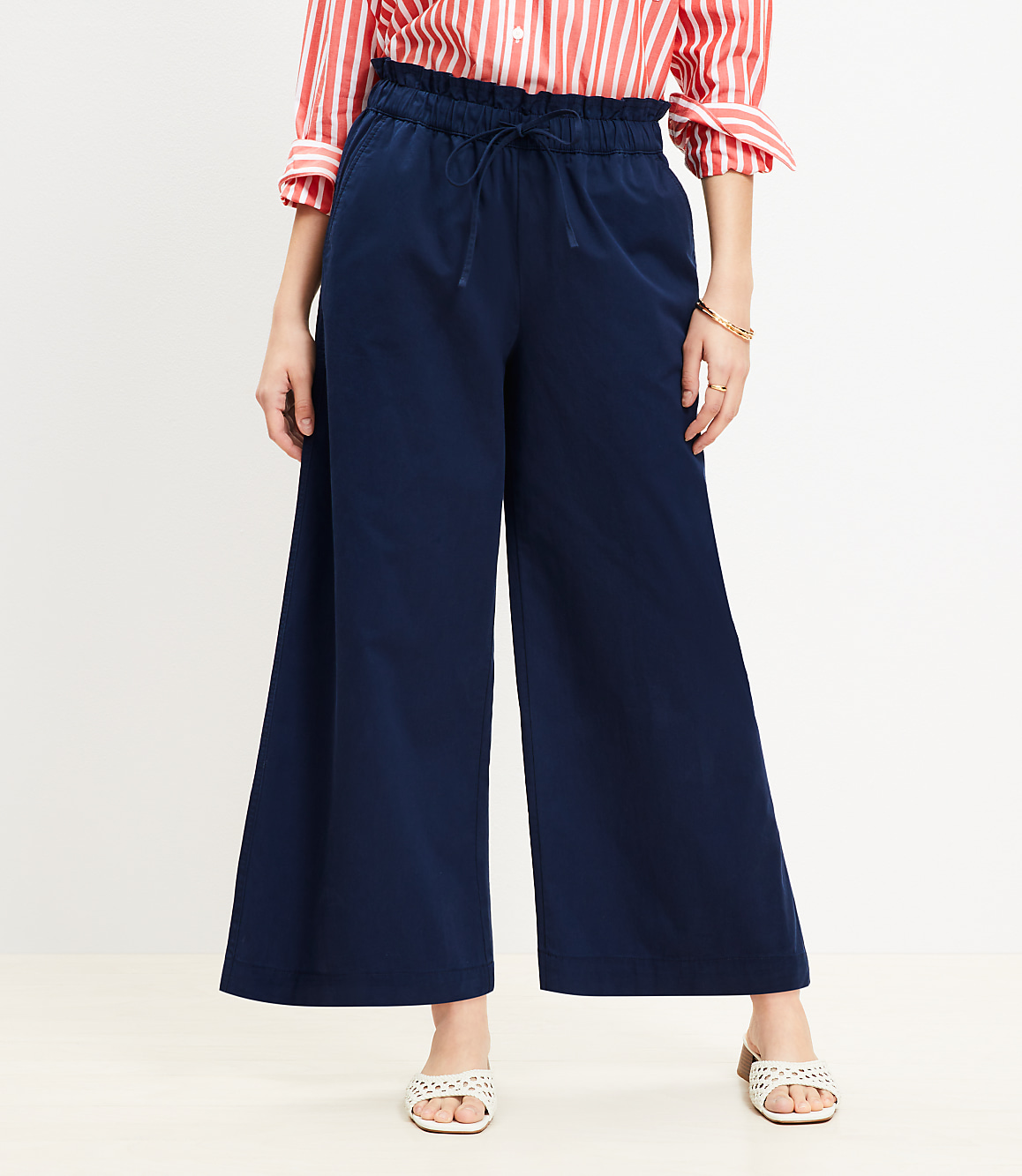 Petite Breezy Wide Leg Ankle Pants in Twill