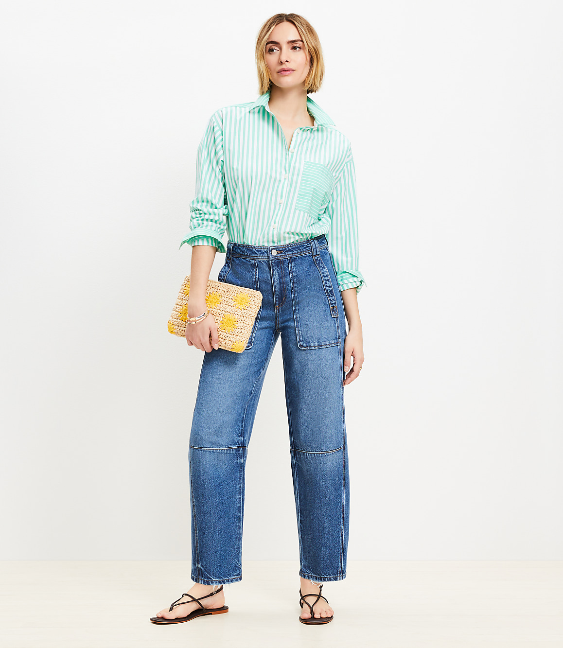 High Rise Utility Barrel Jeans