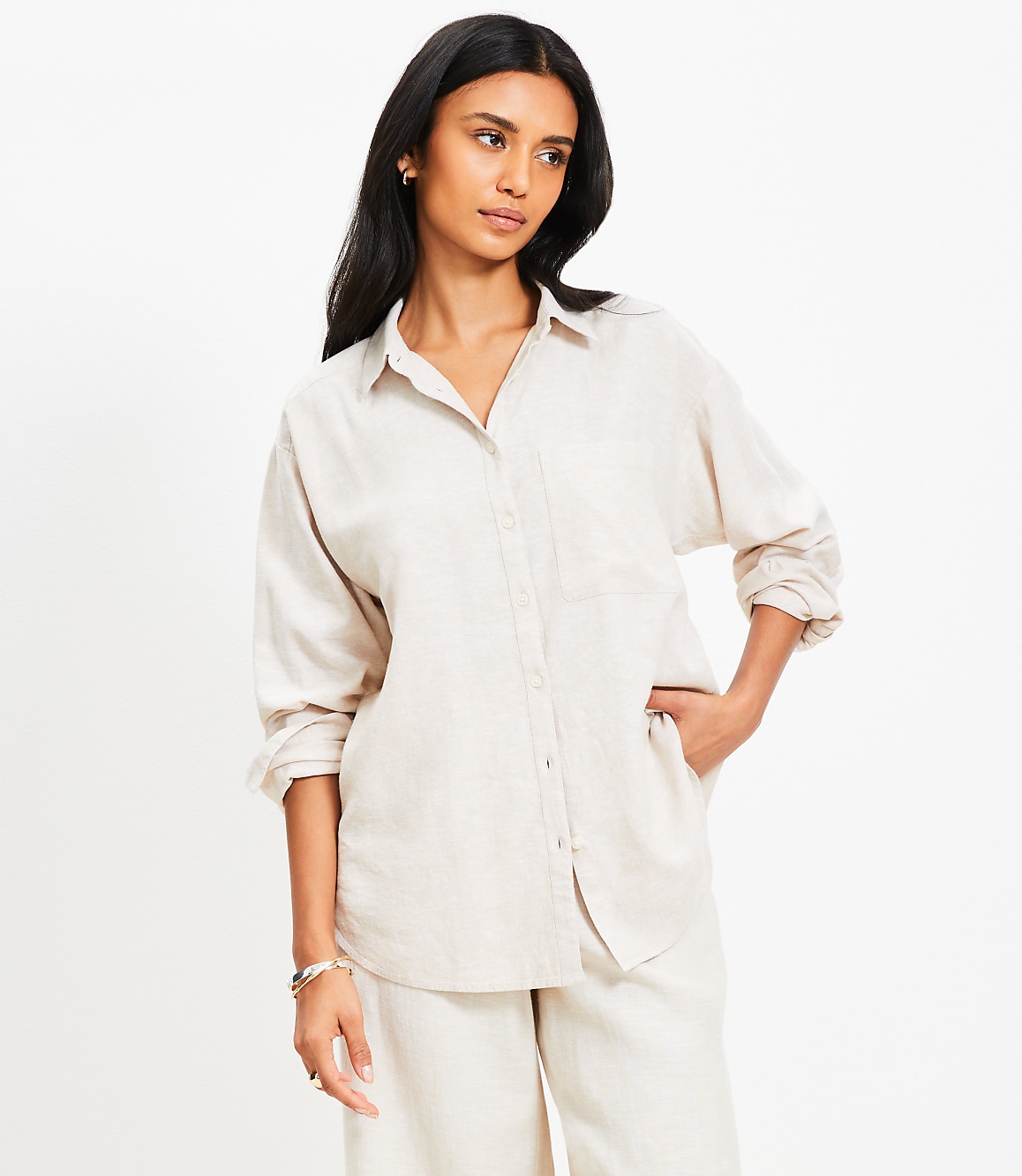 Petite Linen Blend Everyday Oversized Pocket Shirt