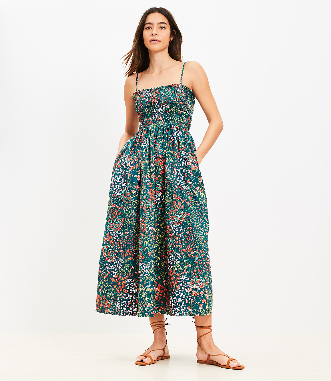 Garden Poplin Smocked Strappy Maxi Pocket Dress