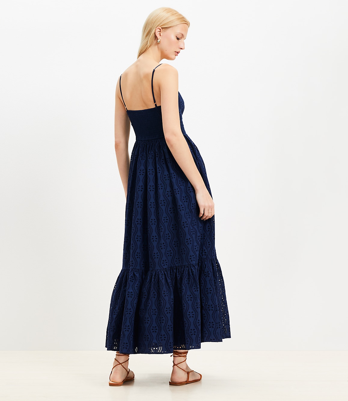 Eyelet Flounce Strappy Maxi Dress