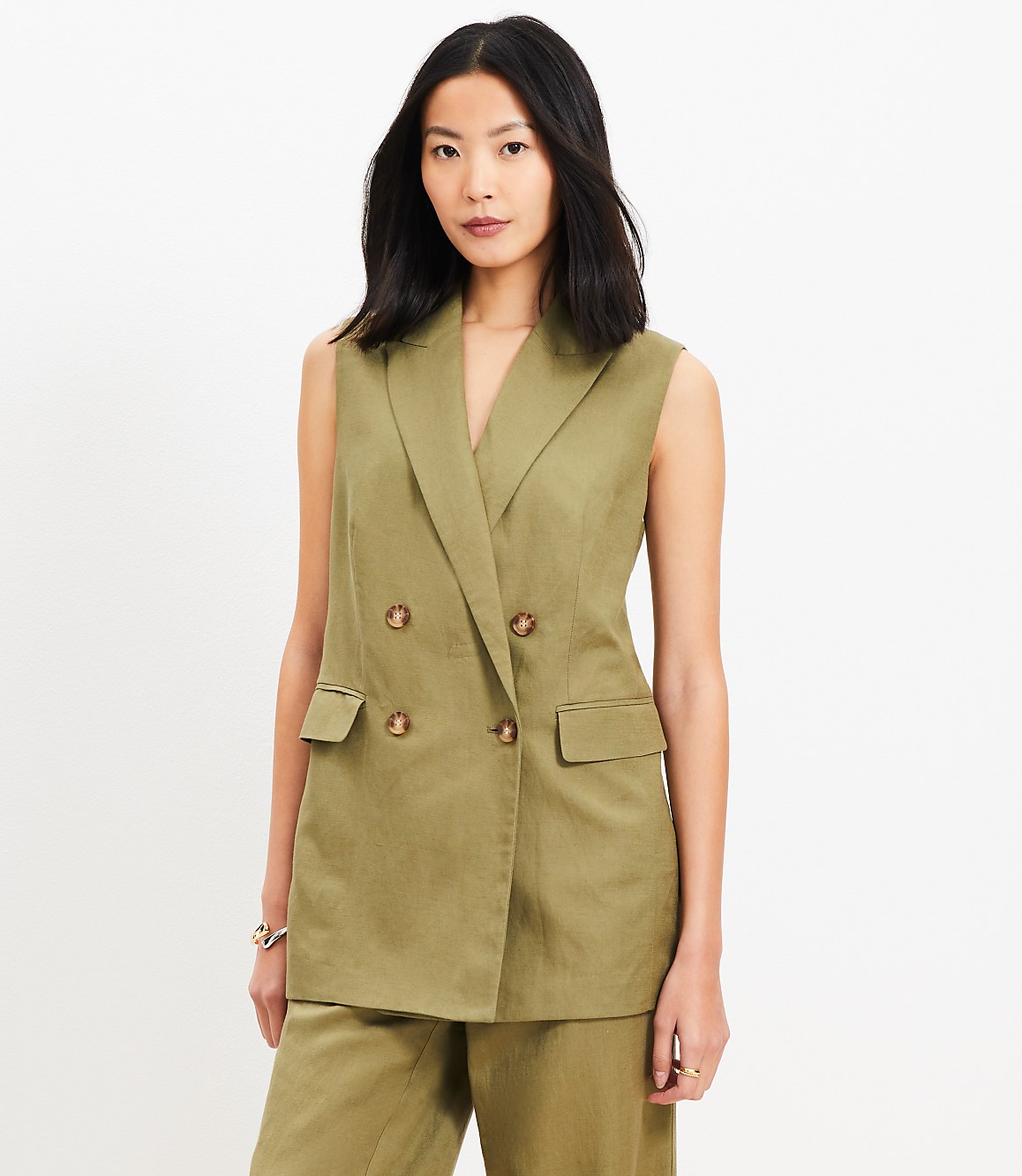 Linen Blend Double Breasted Vest