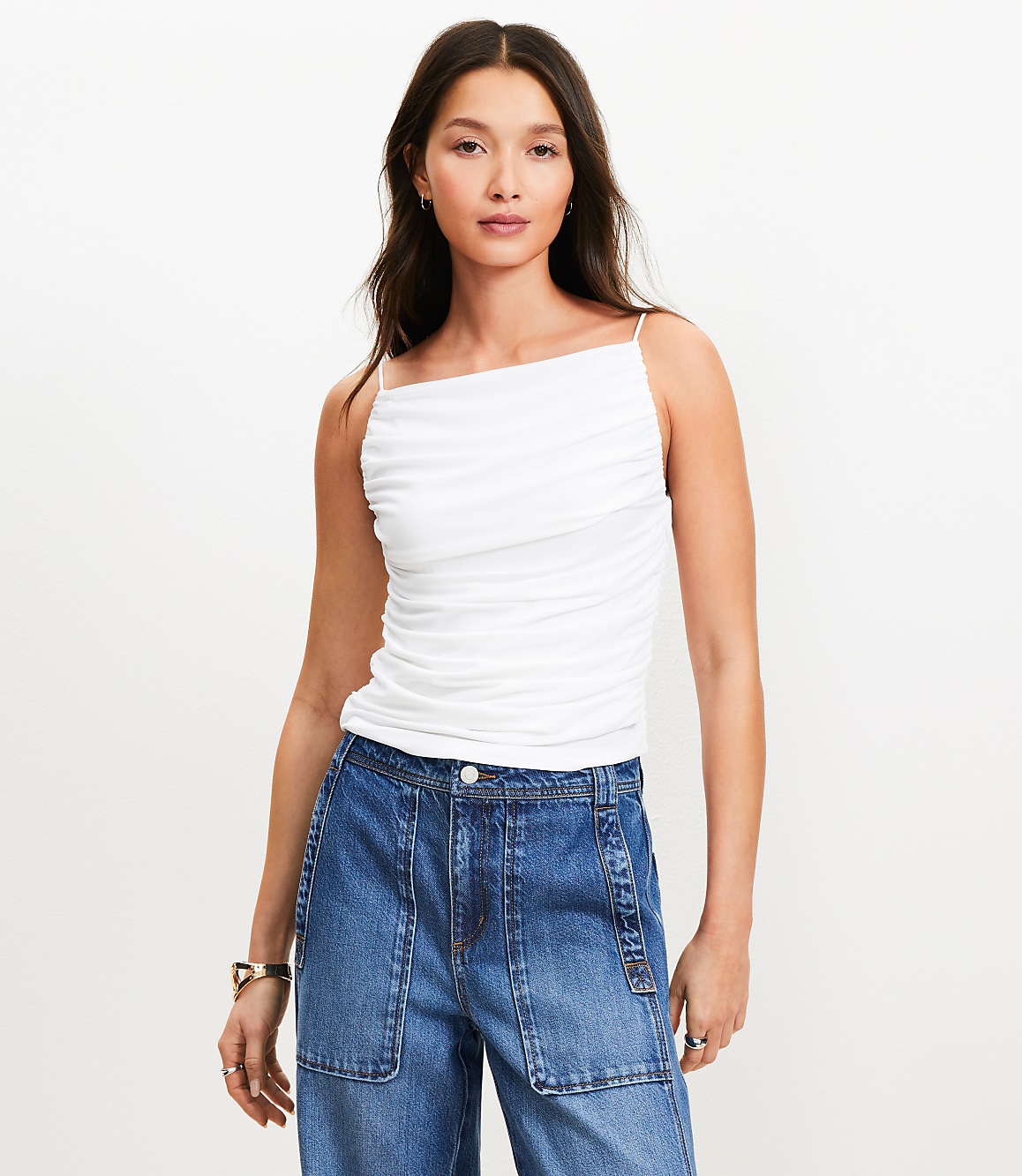 Ruched Apron Neck Top