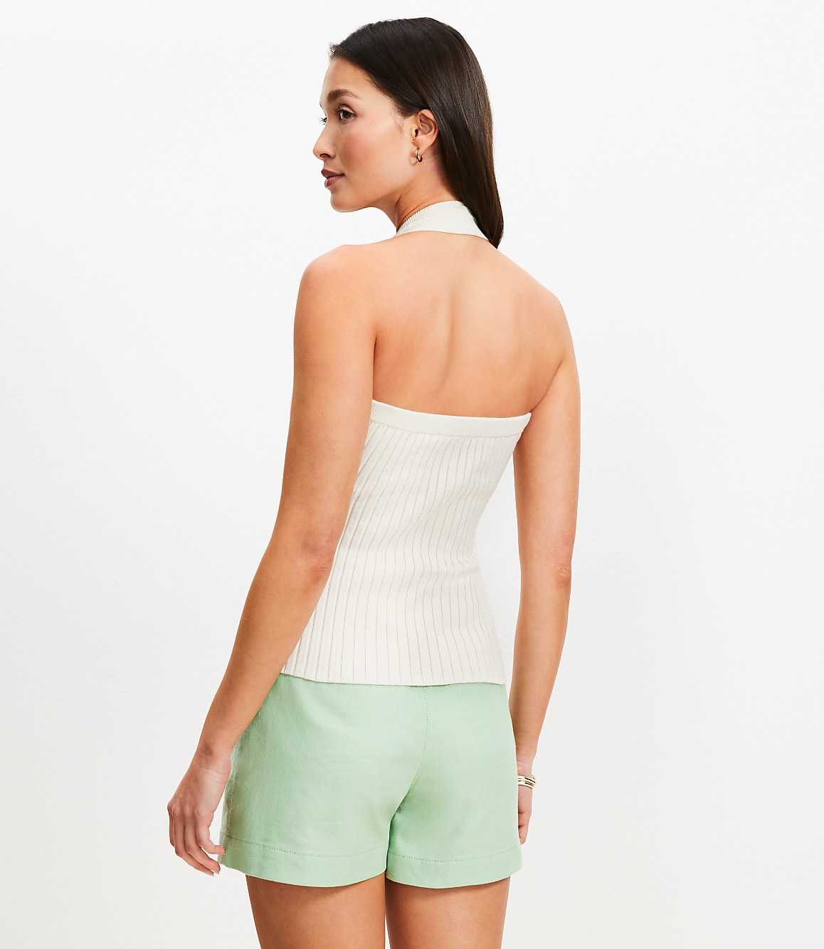 Petite Ribbed V-Neck Halter Sweater