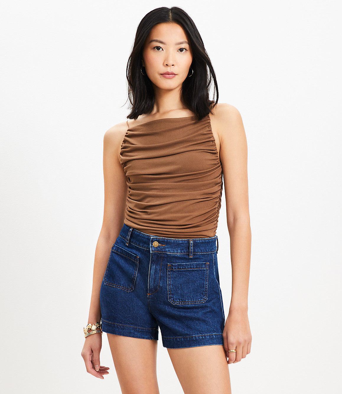 Ruched Apron Neck Top
