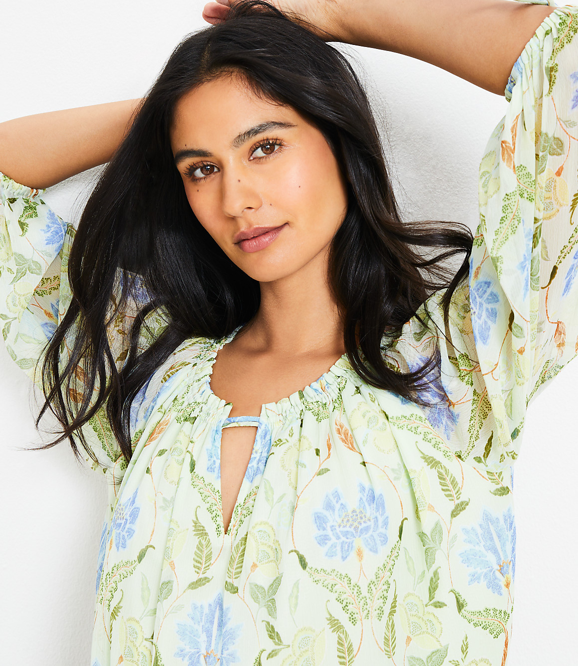 Floral Tie Cuff Off The Shoulder Blouse