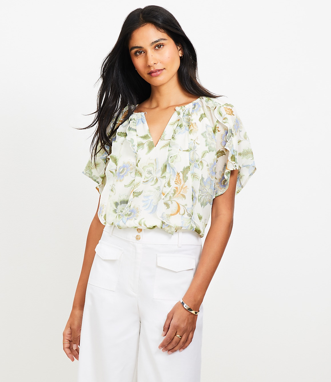 Floral Ruffle Flutter Sleeve Top