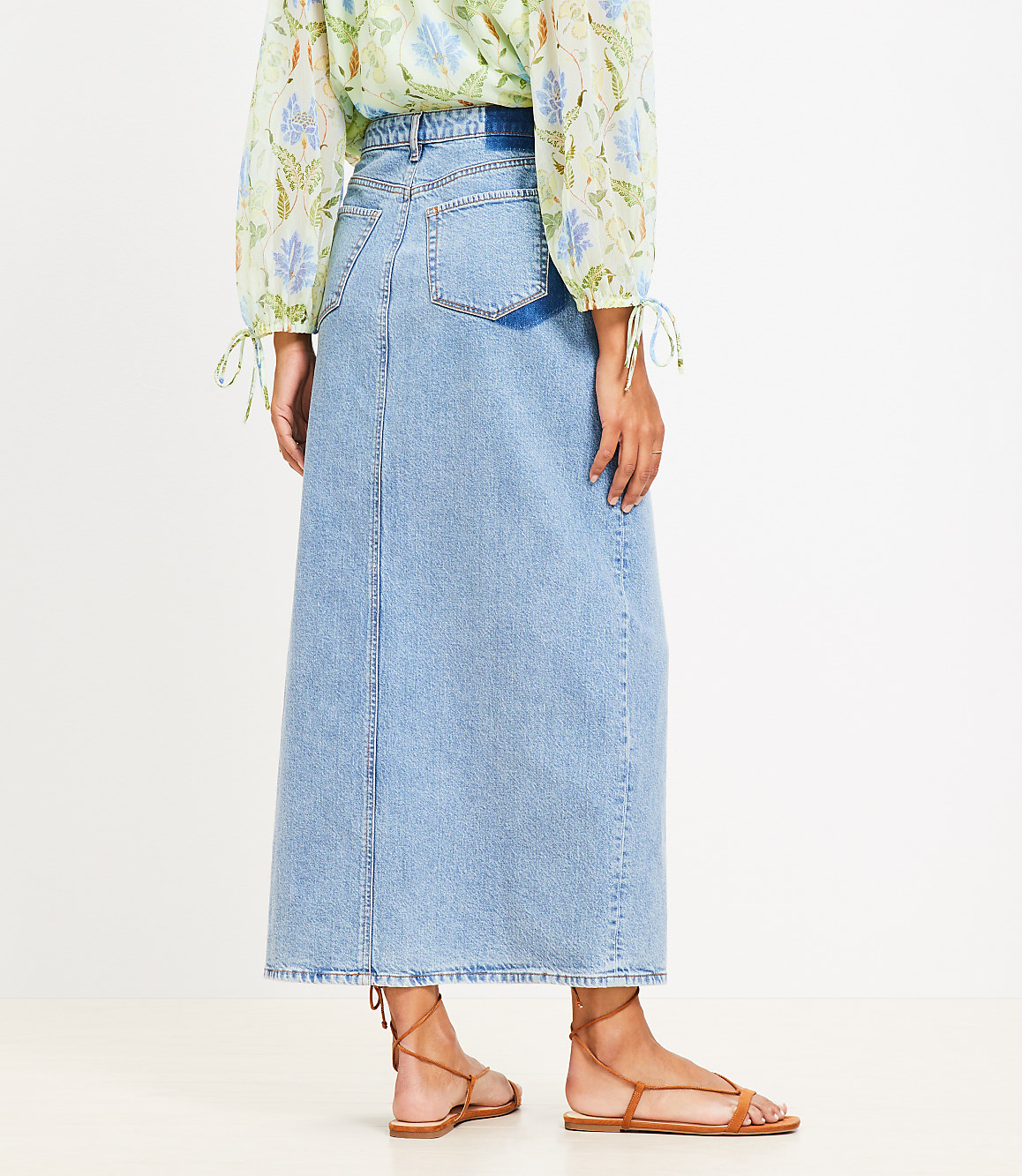 Petite Denim Maxi Skirt in Light Vintage Wash