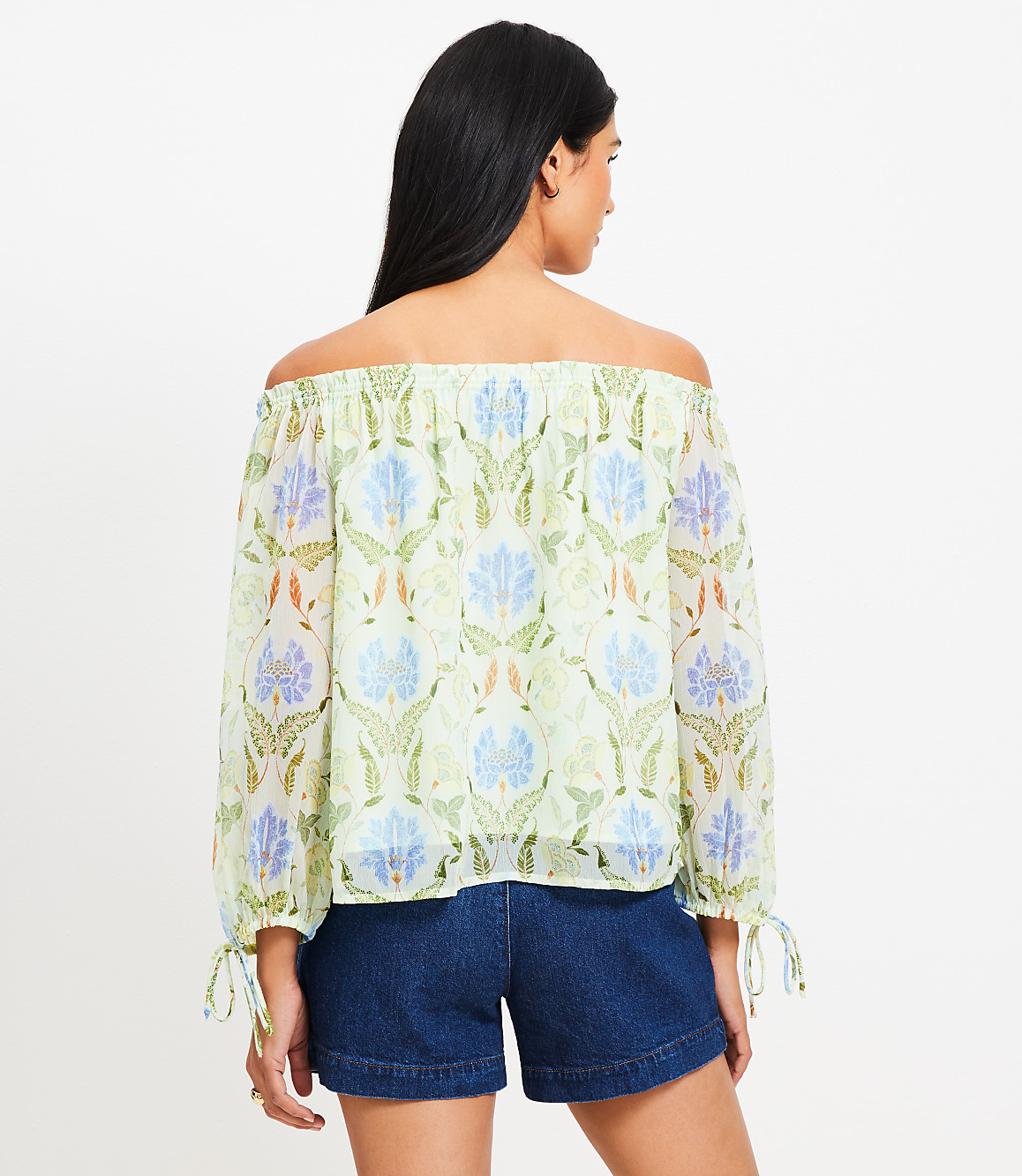 Floral Tie Cuff Off The Shoulder Blouse