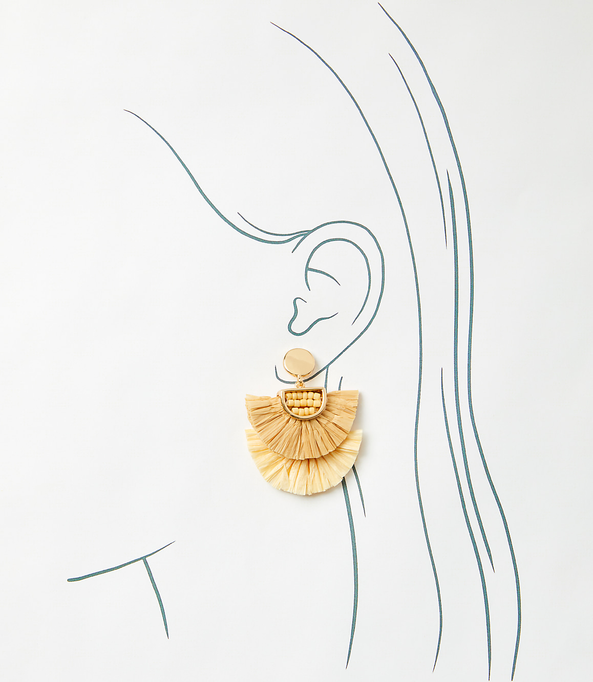 Raffia Beaded Fan Statement Earrings