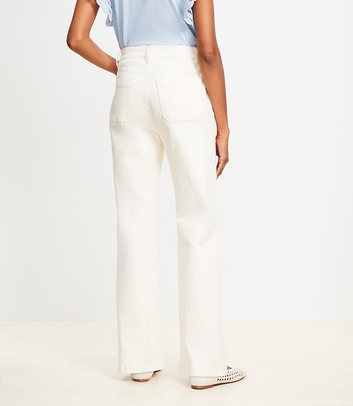 Petite High Rise Relaxed Flare Utility Jeans in Ivory