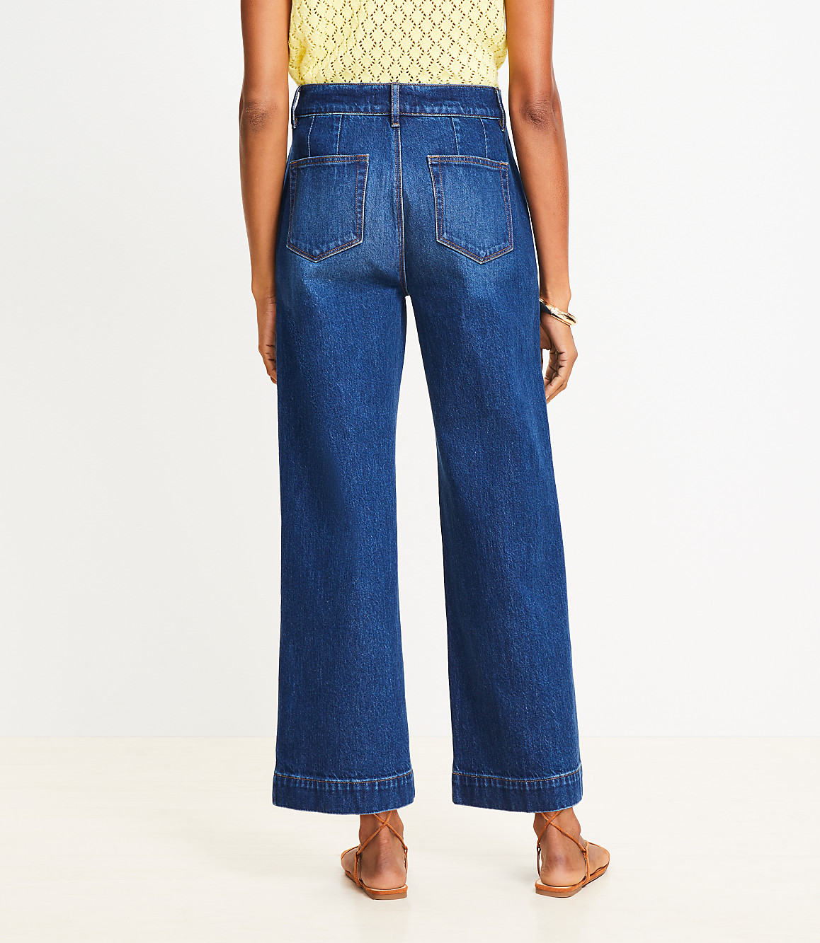 Petite Pintucked High Rise Wide Leg Crop Jeans in Dark Wash