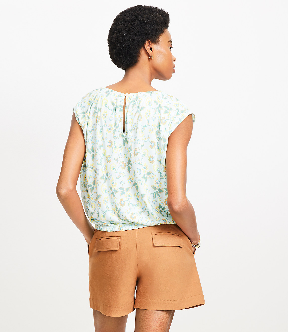Petite Garden Bubble Hem Mixed Media Top