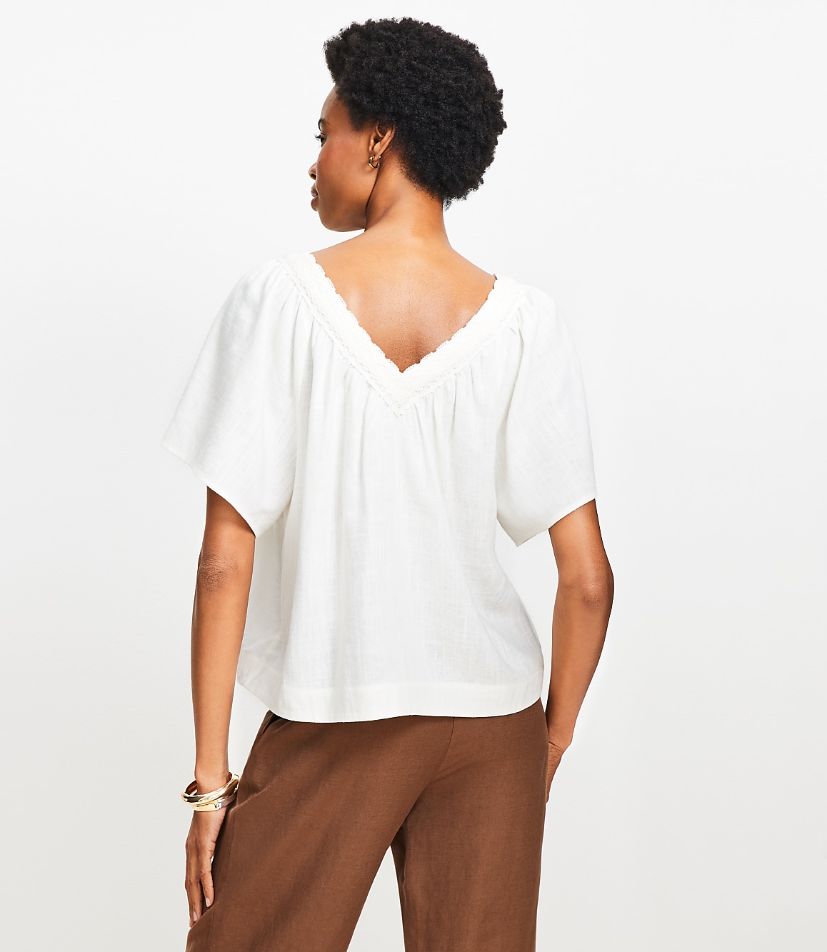 Lace Trim V-Neck Blouse