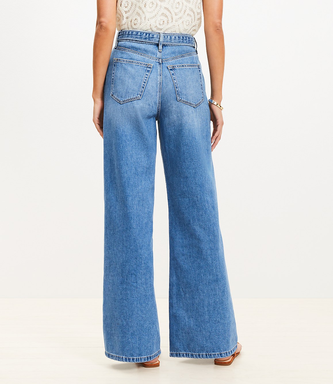 Belted Palazzo Jeans in Classic Mid Wash