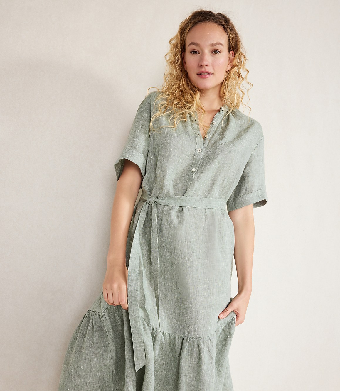 Haven Well Within Linen Tiered Midi Dress