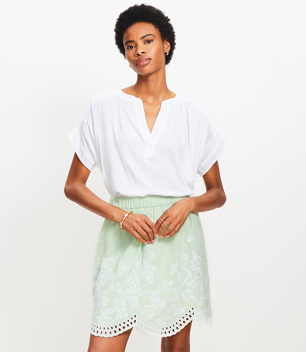 Petite Split Neck Mixed Media Top