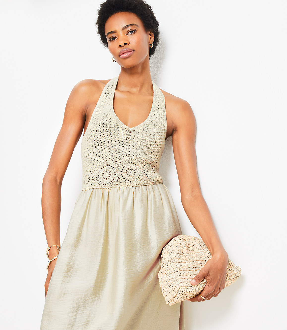 Petite Crochet Halter Midi Dress
