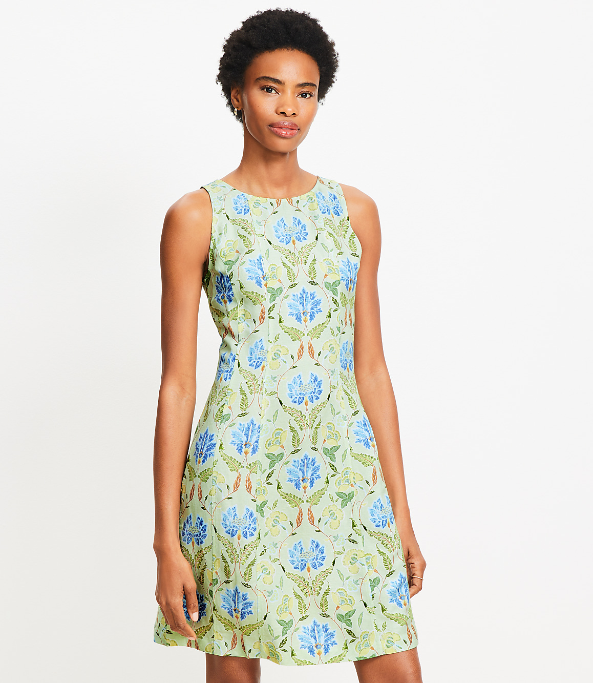 Petite Garden Linen Blend Seamed Mini Dress