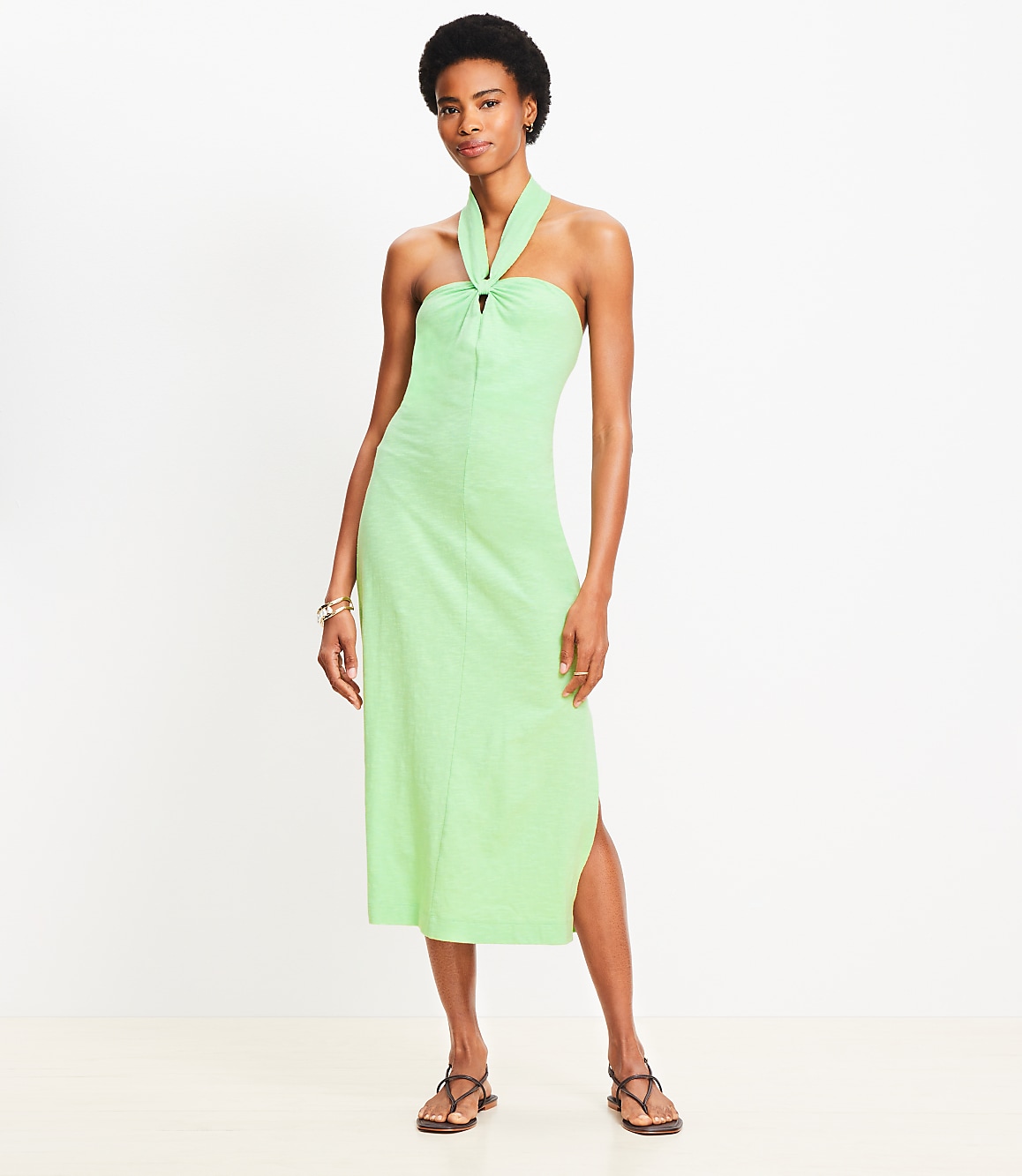 Knotted Keyhole Midi Halter Dress