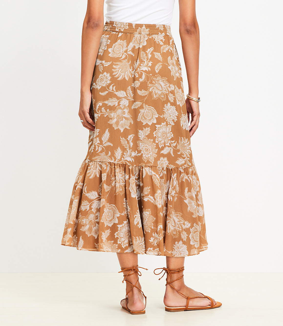 Petite Floral Ruffle Midi Skirt