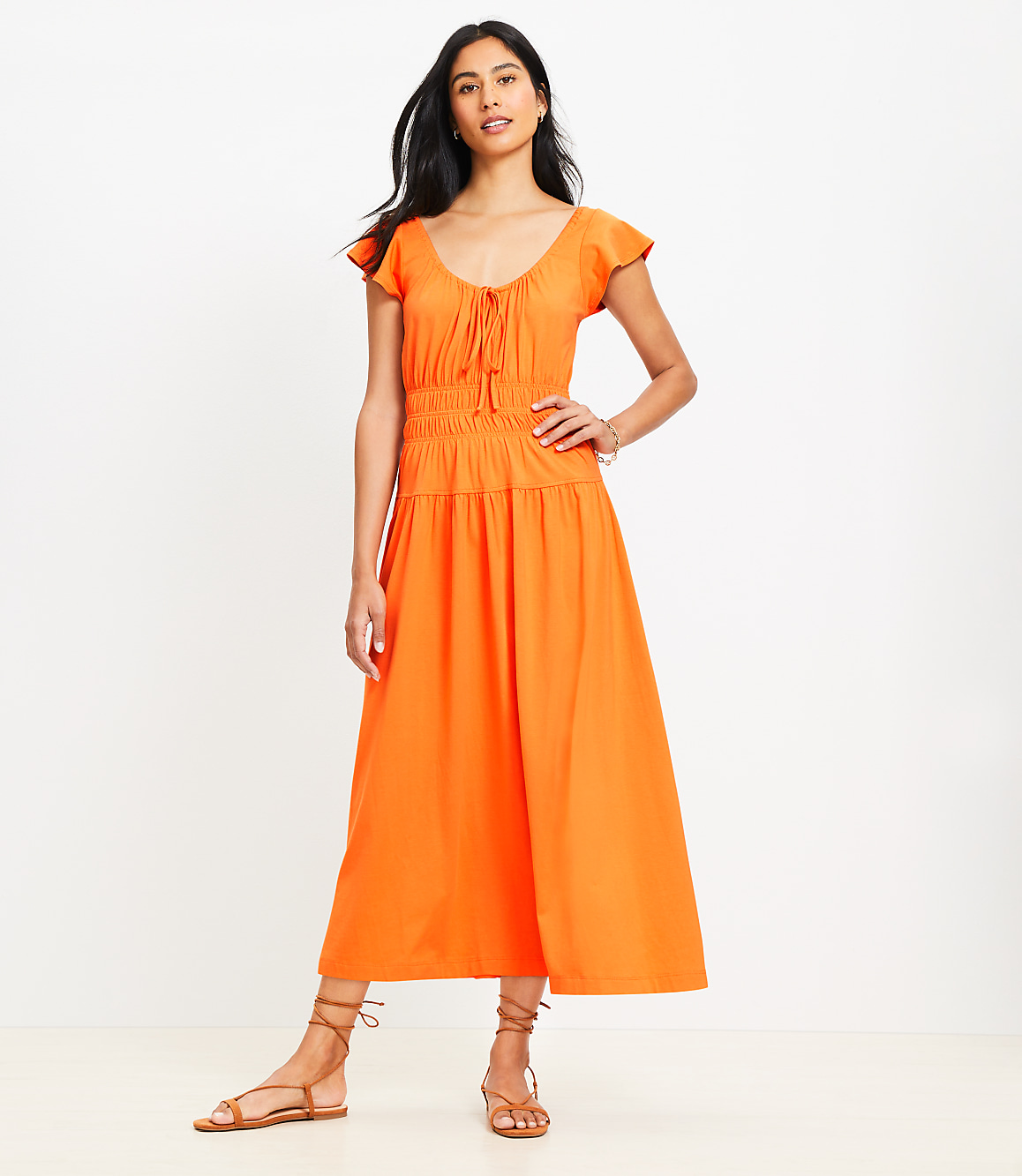 Petite Smocked Flutter Midi Dress