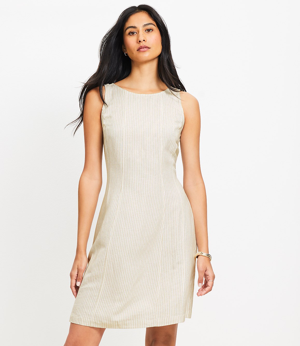 Striped Linen Blend Seamed Mini Dress