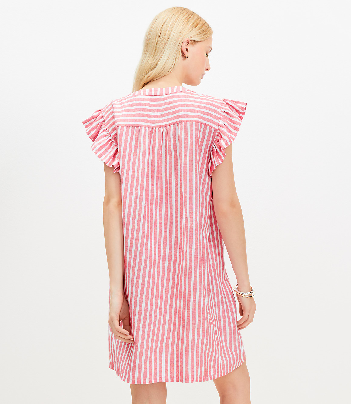 Striped Linen Blend Flutter Shirtdress