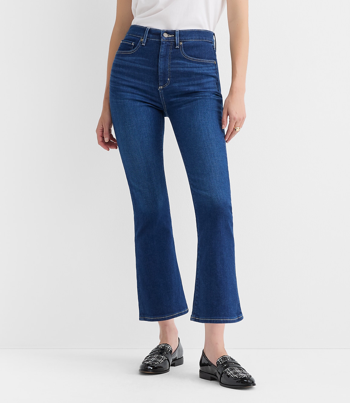 High Rise Kick Crop Jeans in Bright Indigo Wash