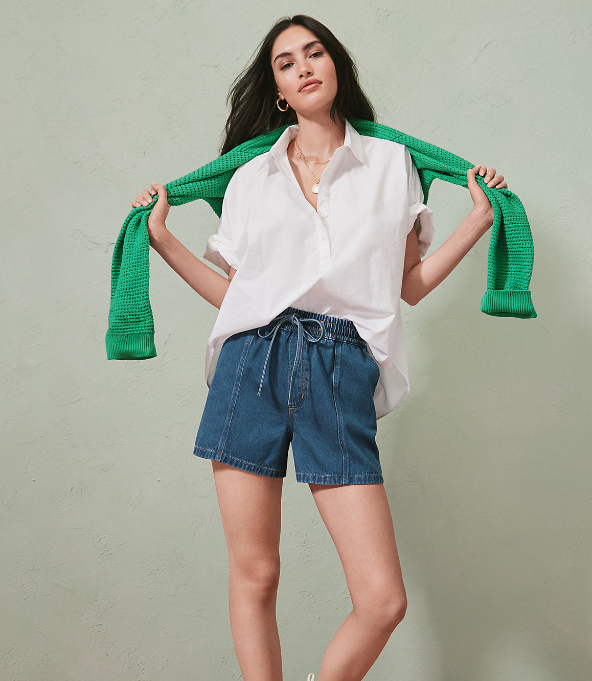 Petite Poplin Henley Dolman Everyday Tunic Shirt
