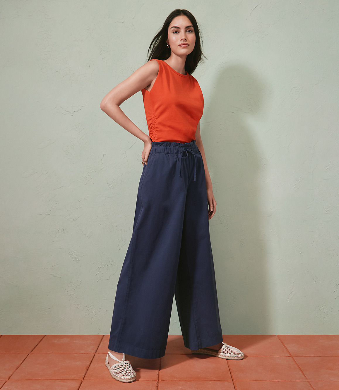 Petite Breezy Wide Leg Ankle Pants in Twill