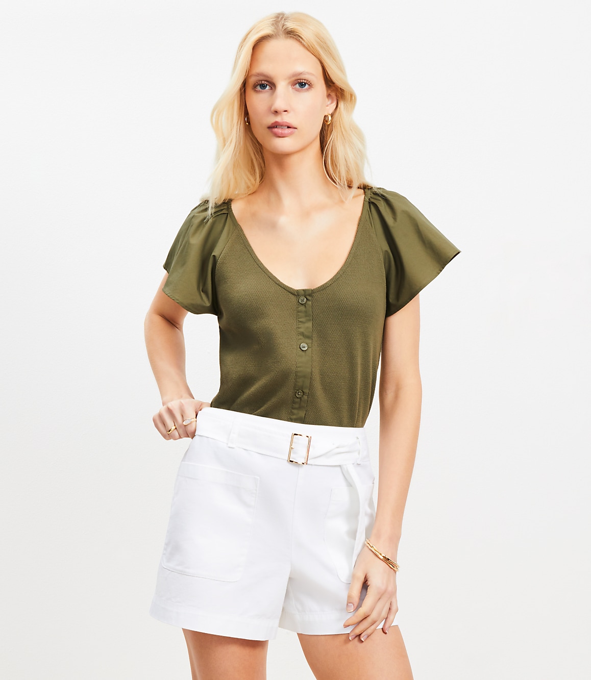Flutter Sleeve Mixed Media Top