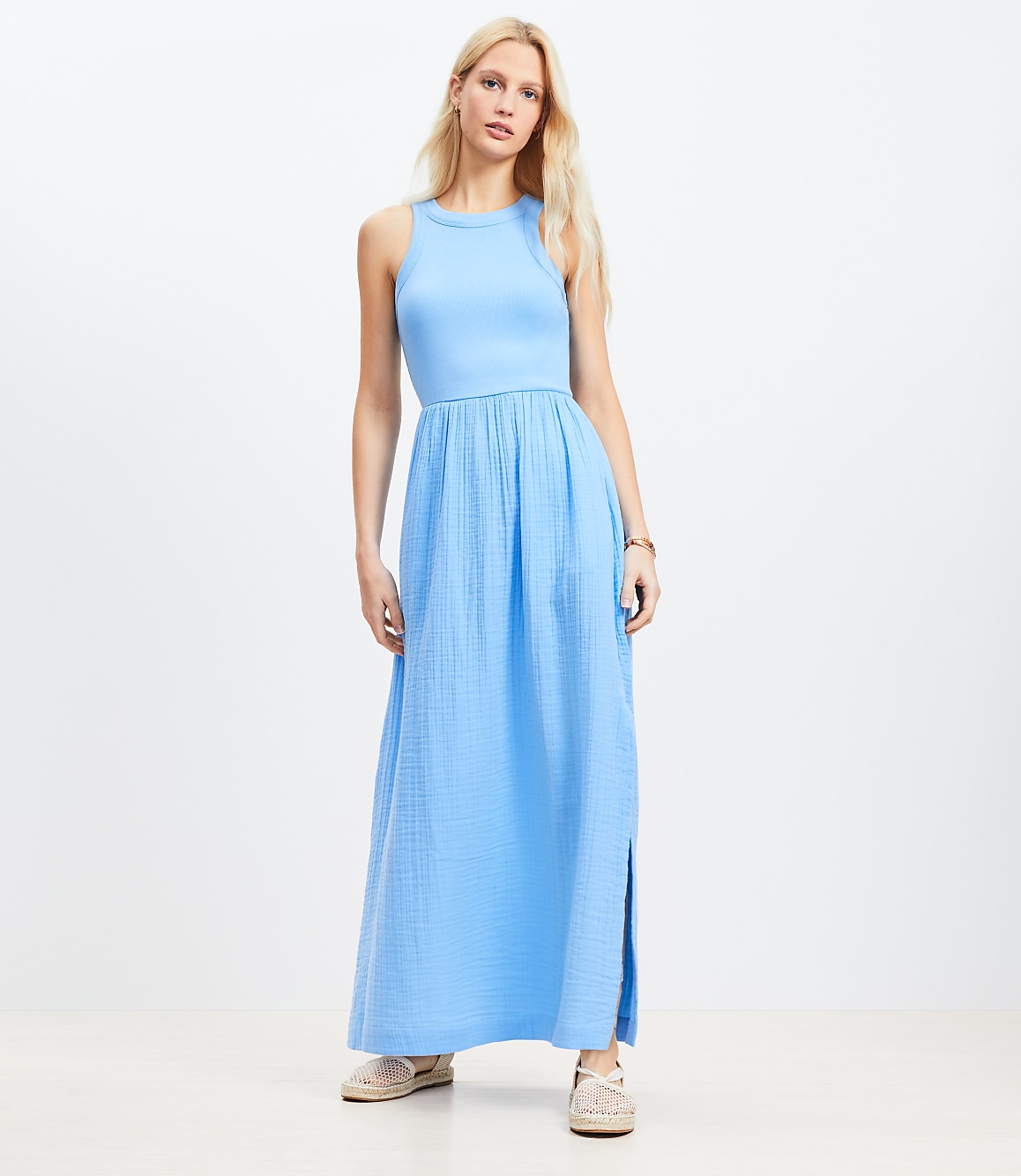 LOFT Beach Triple Cloth Mixed Media Maxi Pocket Dress