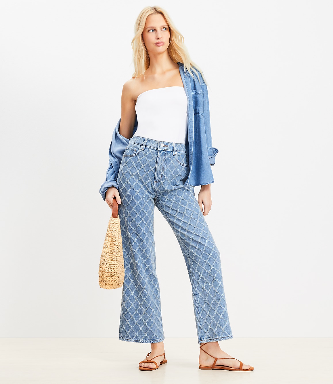 Diamond High Rise Wide Leg Crop Jeans in Mid Stone Wash