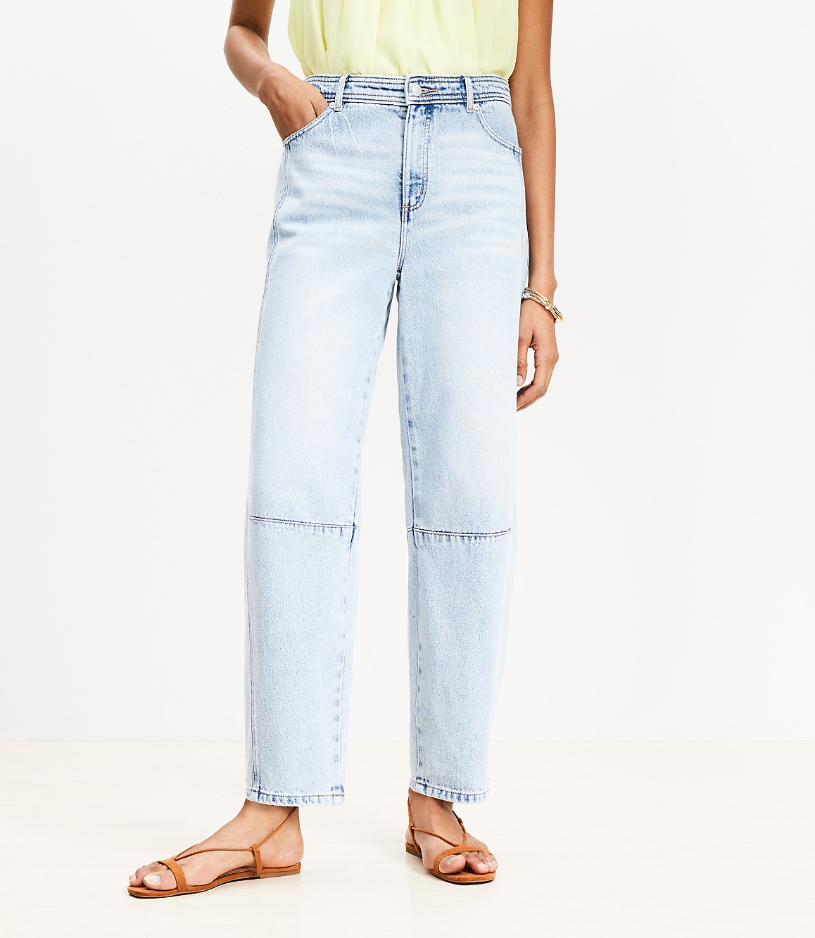 Petite High Rise Barrel Jeans in Light Wash Indigo