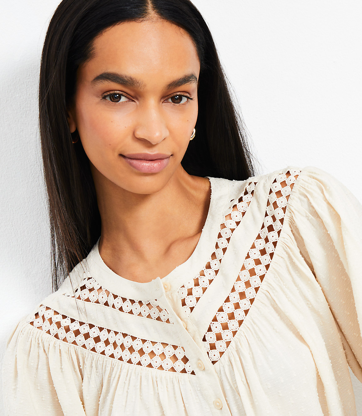 Clip Lace Yoke Swing Blouse
