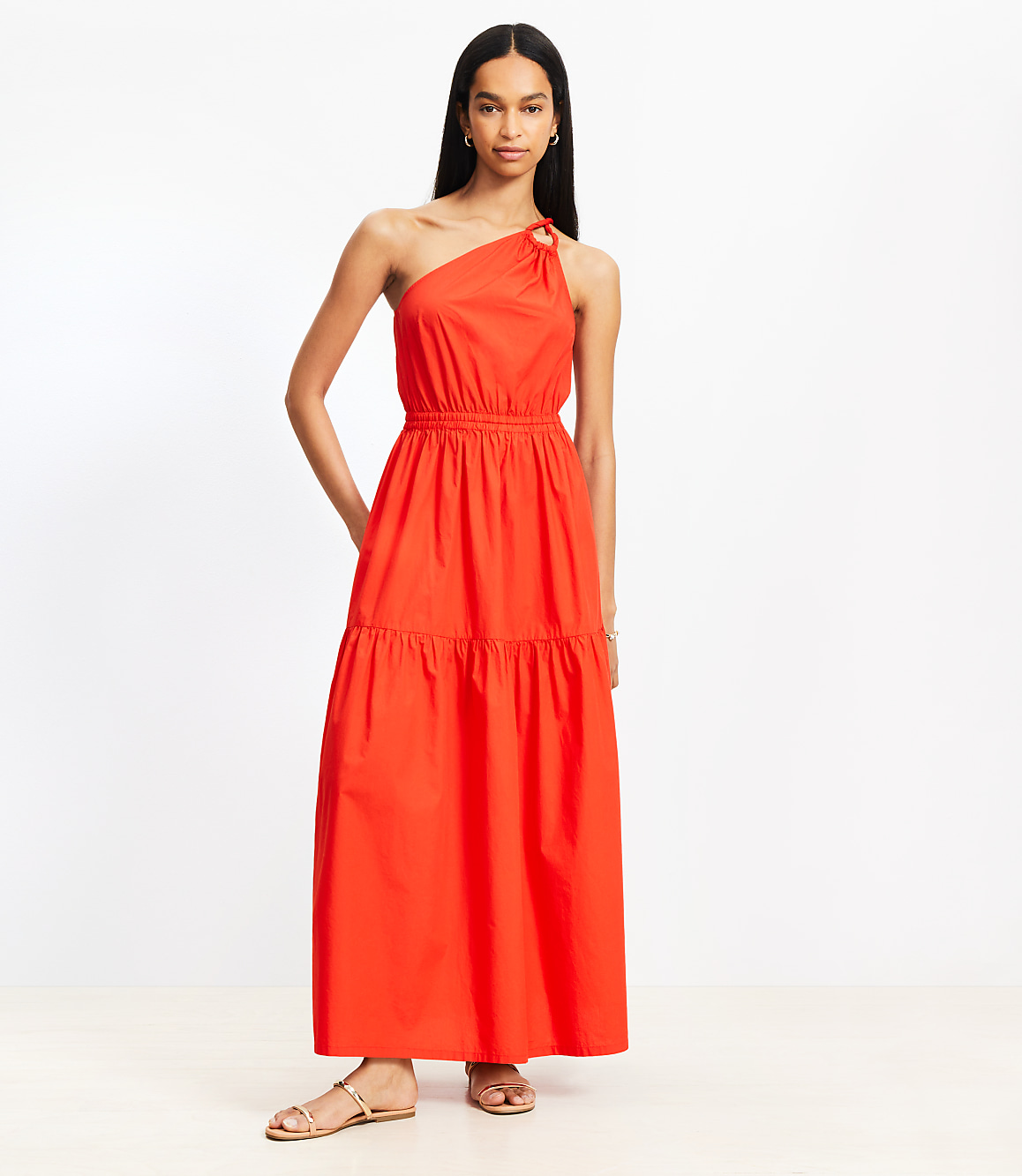 LOFT Beach Poplin One Shoulder Maxi Pocket Dress