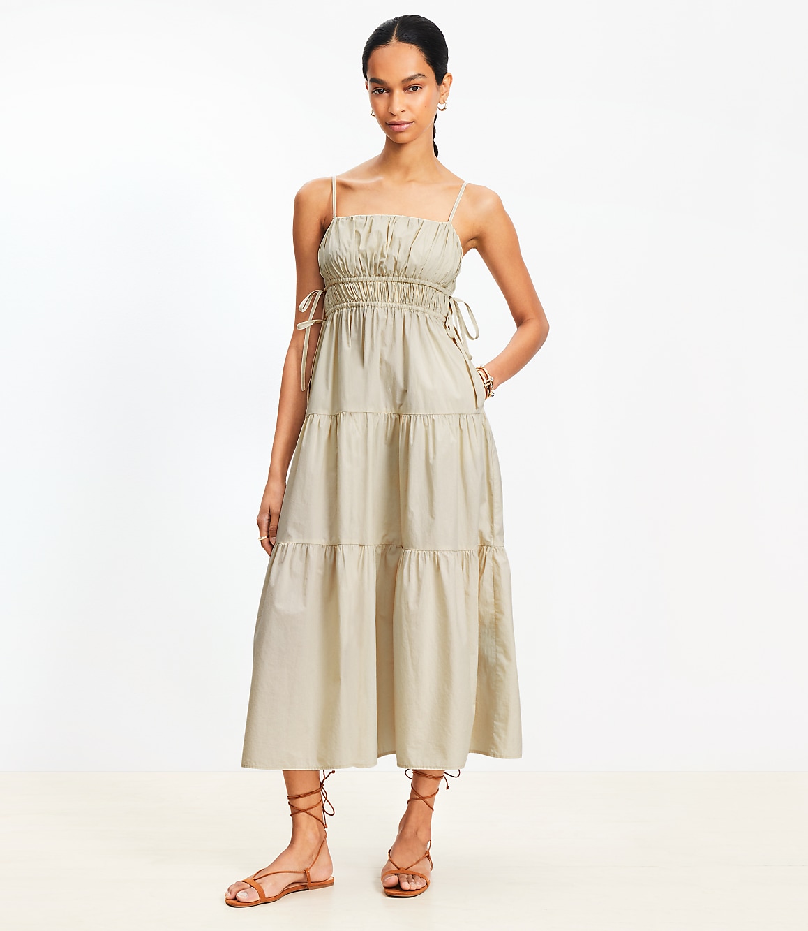 Petite Pleated Side Tie Strappy Midi Pocket Dress