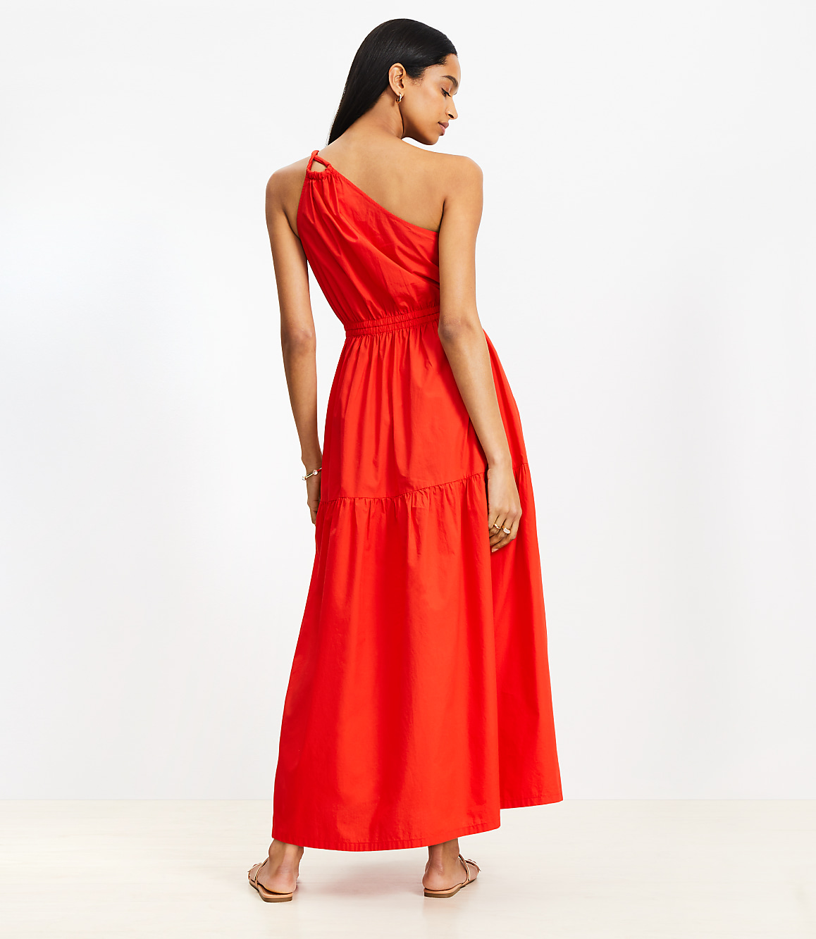LOFT Beach Poplin One Shoulder Maxi Pocket Dress