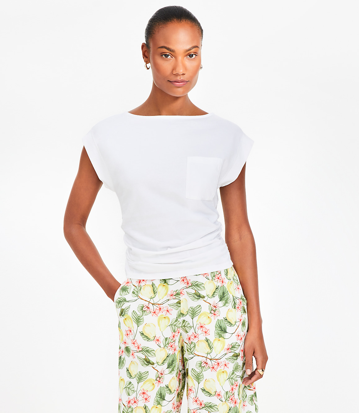Ruched Boatneck Pocket Tee