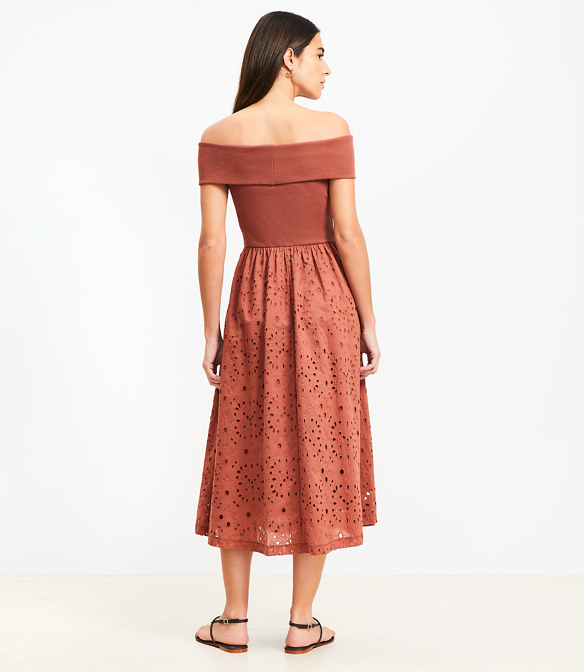 Eyelet Off The Shoulder Midi Dress