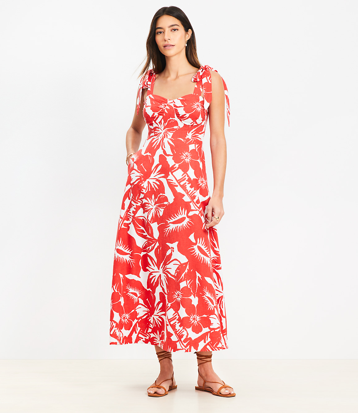 LOFT Beach Tropical Tie Strap Maxi Pocket Dress