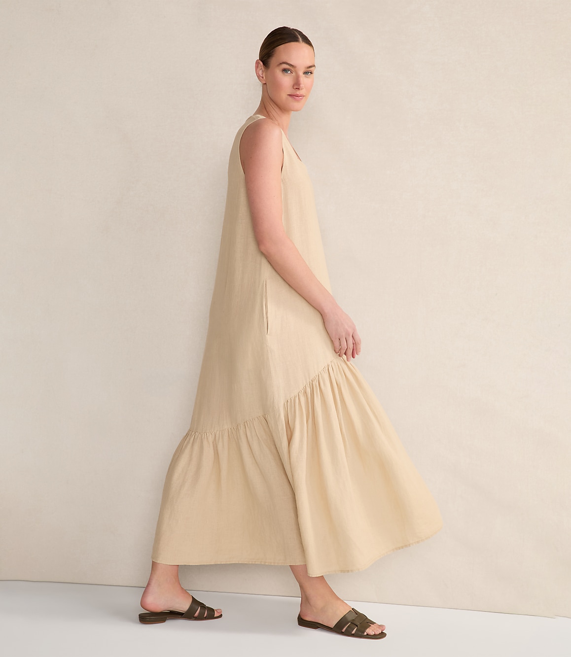 Haven Well Within Linen V-Neck Tiered Midi Dress