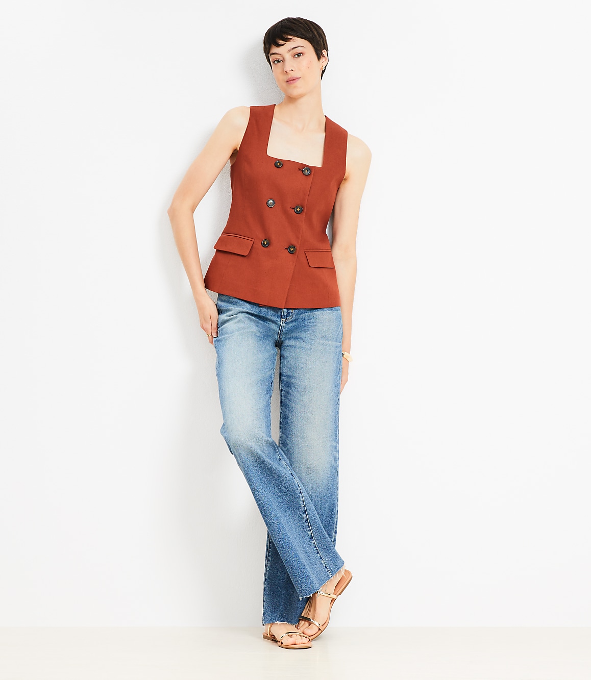 Cotton Linen Double Breasted Vest