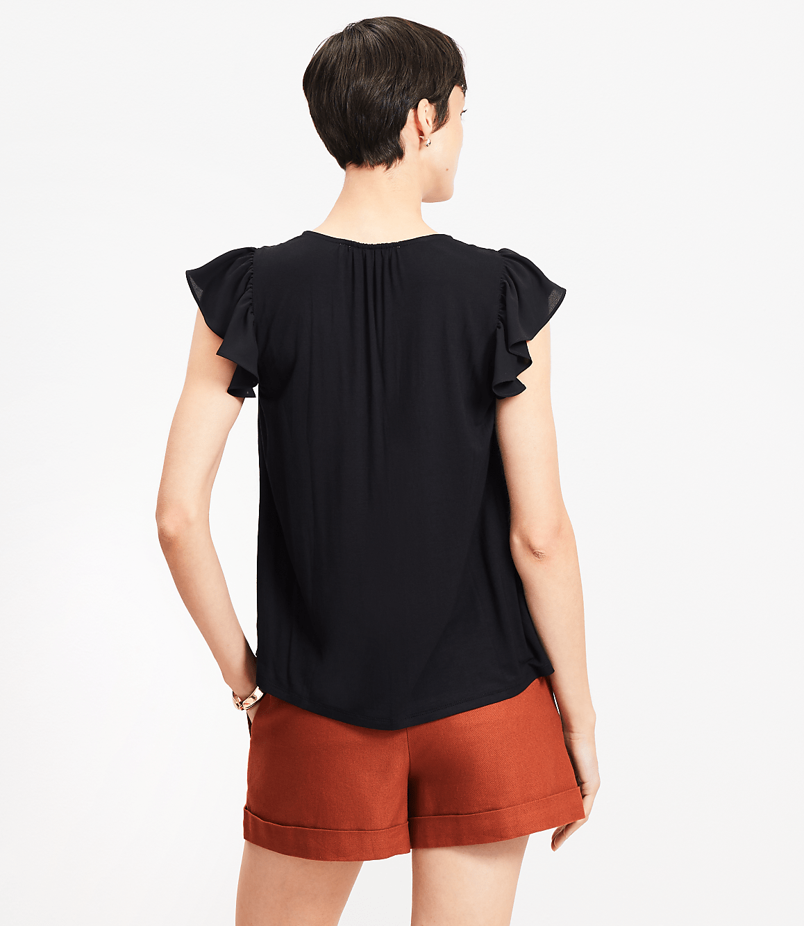 Petite Mixed Media Flutter Sleeve Top