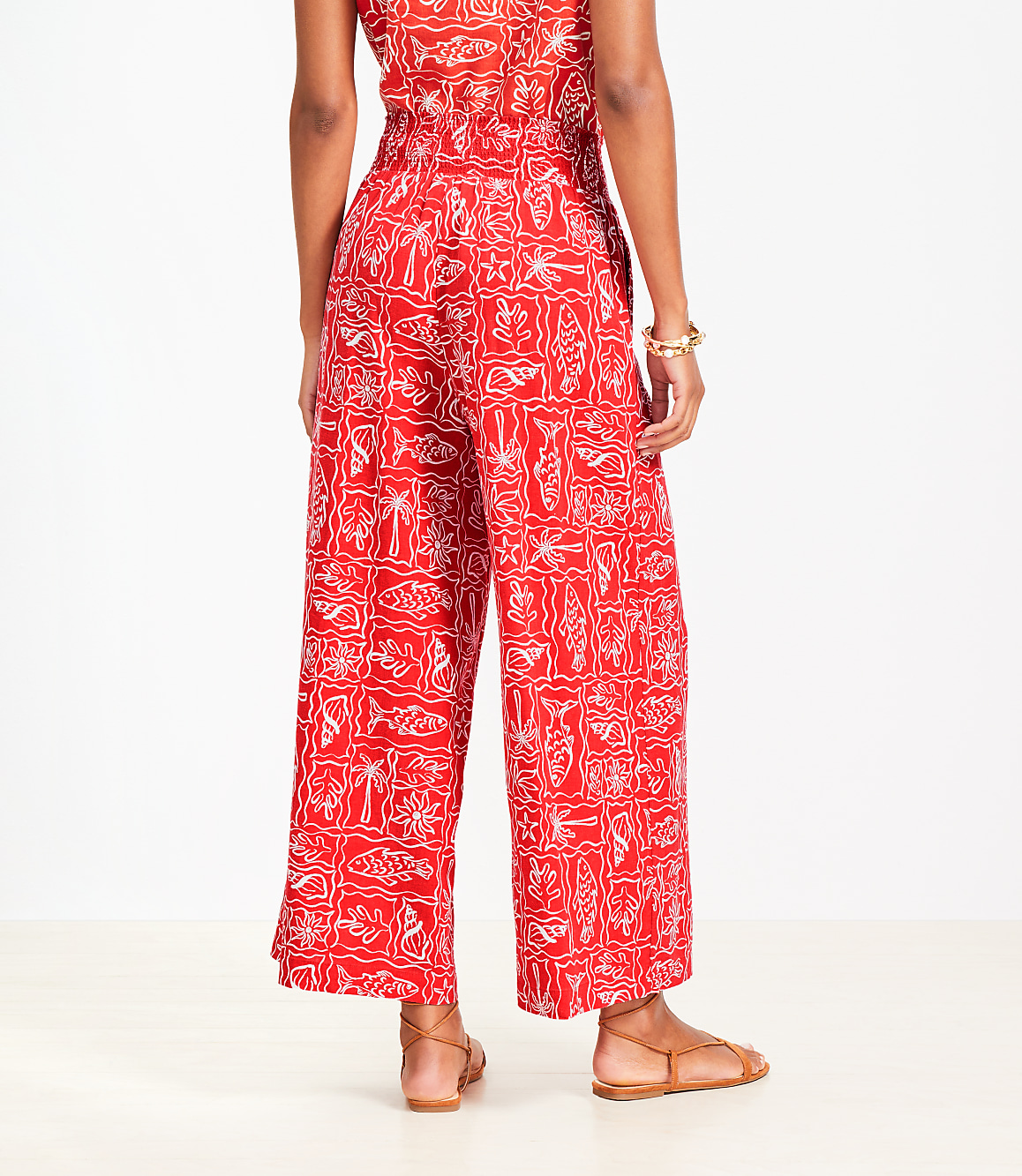 LOFT Beach Seaside Smocked Wide Leg Crop Pants