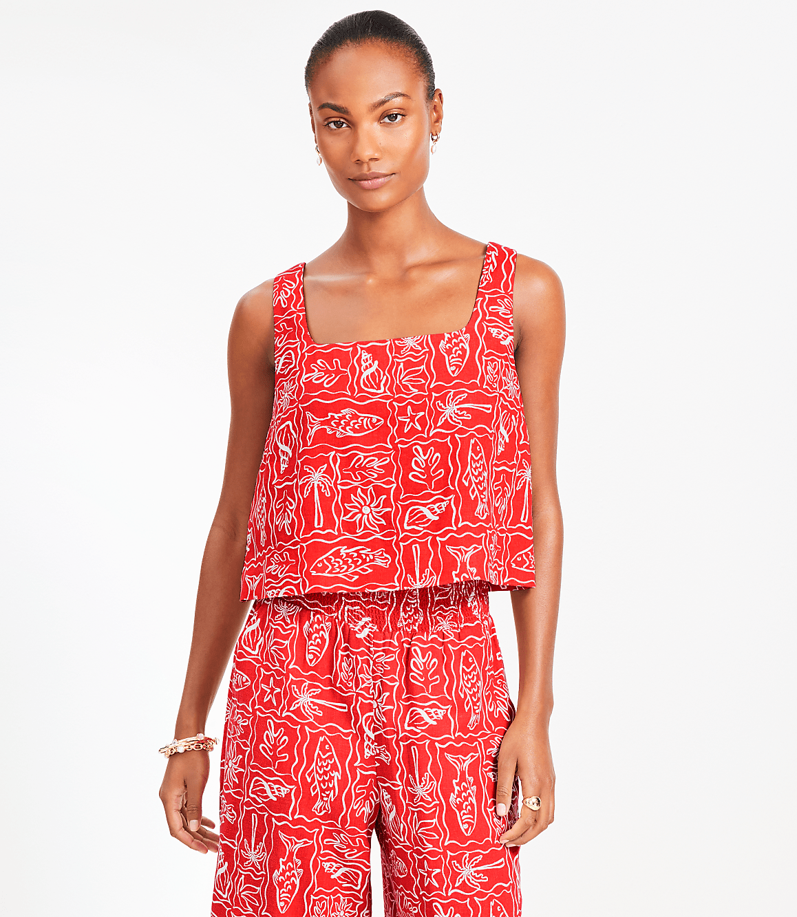 LOFT Beach Seaside Linen Blend Square Neck Tank Top