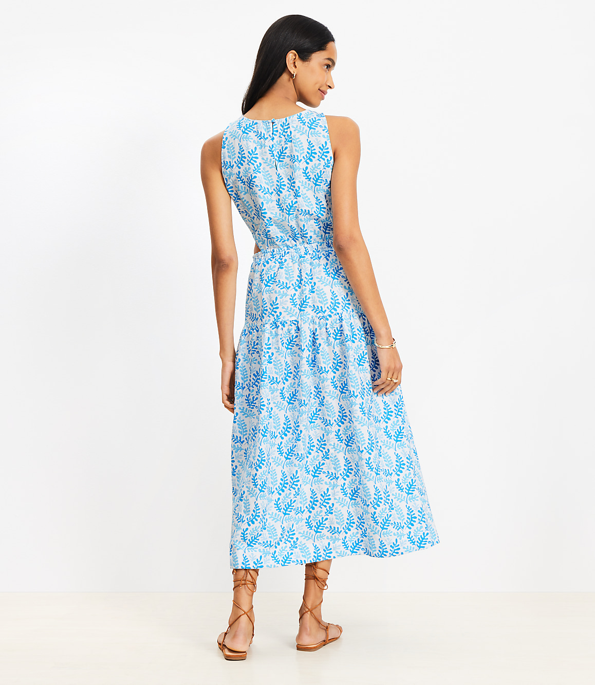 Petite Coral Side Cutout Linen Blend Midi Dress