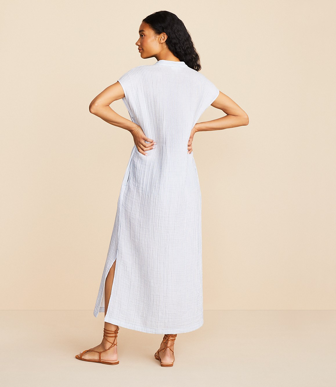 Lou & Grey Striped Triple Cloth Split Neck Maxi Dress